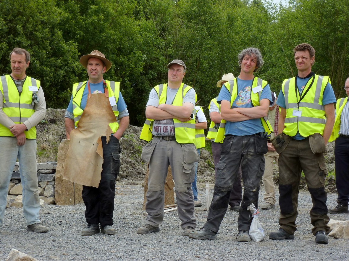 Stonemasons listen to speeches